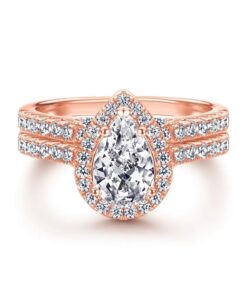 Rose Gold 1 Carat Pear Miosanite Diamond Ring & Band