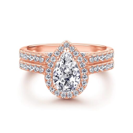 Rose Gold 1 Carat Pear Miosanite Diamond Ring & Band