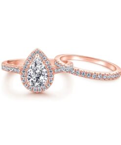 Rose Gold 1 Carat Pear Miosanite Diamond Ring & Band