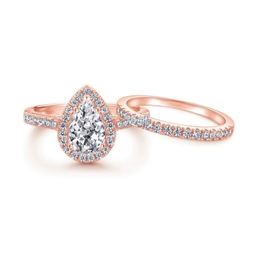 Rose Gold 1 Carat Pear Miosanite Diamond Ring & Band