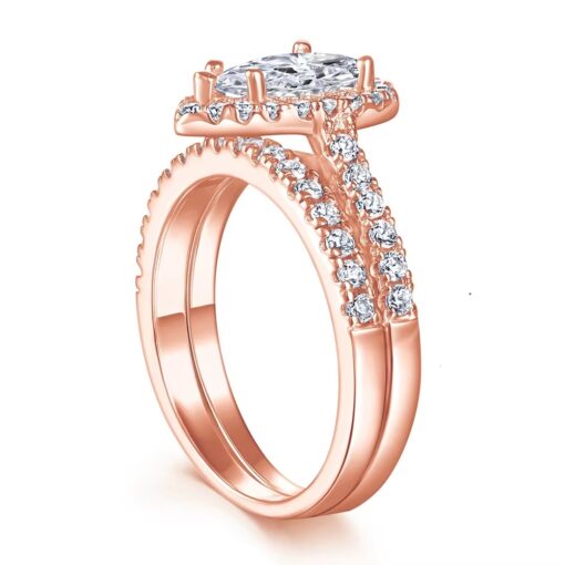 Rose Gold 1 Carat Pear Miosanite Diamond Ring & Band